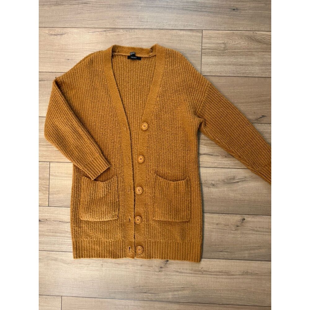 Forever 21 S Small Cardigan Sweater Golden Rust Brown Spring Pockets Women’s